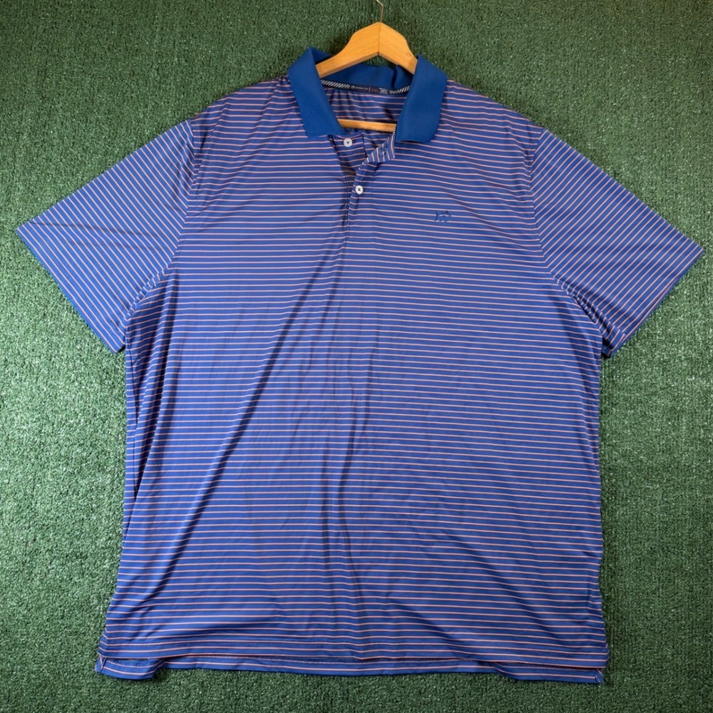 Southern Tide Polo Shirt Mens XXL Blue Orange Striped Excellent Performance Golf